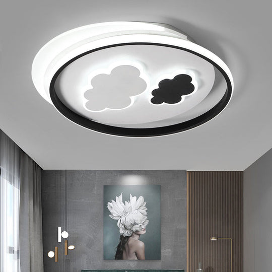 Contemporary Cloud - Shaped Flush Mount Ceiling Light For Kids Room In Black - White