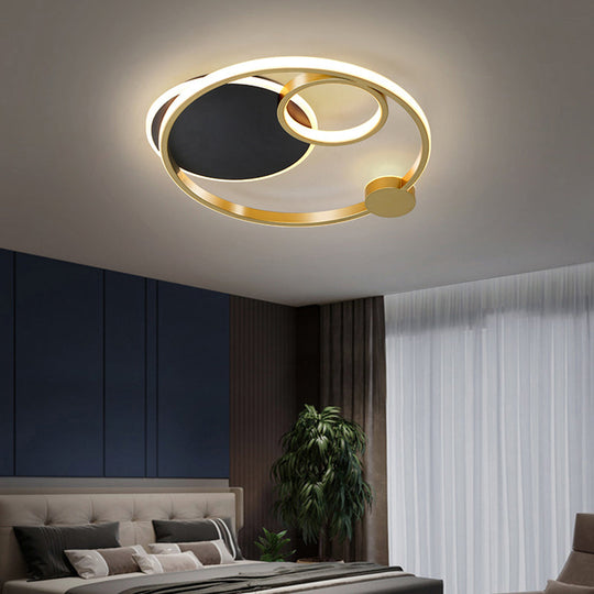 Postmodern Multi - Ring Metal Led Flush Mount Ceiling Lamp For Bedroom Light