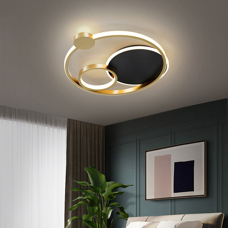 Postmodern Multi - Ring Metal Led Flush Mount Ceiling Lamp For Bedroom Light