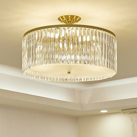 Minimalist Bedroom Sparkle: Clear Crystal Drum Semi - Flush Mount Ceiling Light With A Design /