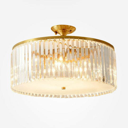 Minimalist Bedroom Sparkle: Clear Crystal Drum Semi - Flush Mount Ceiling Light With A Design