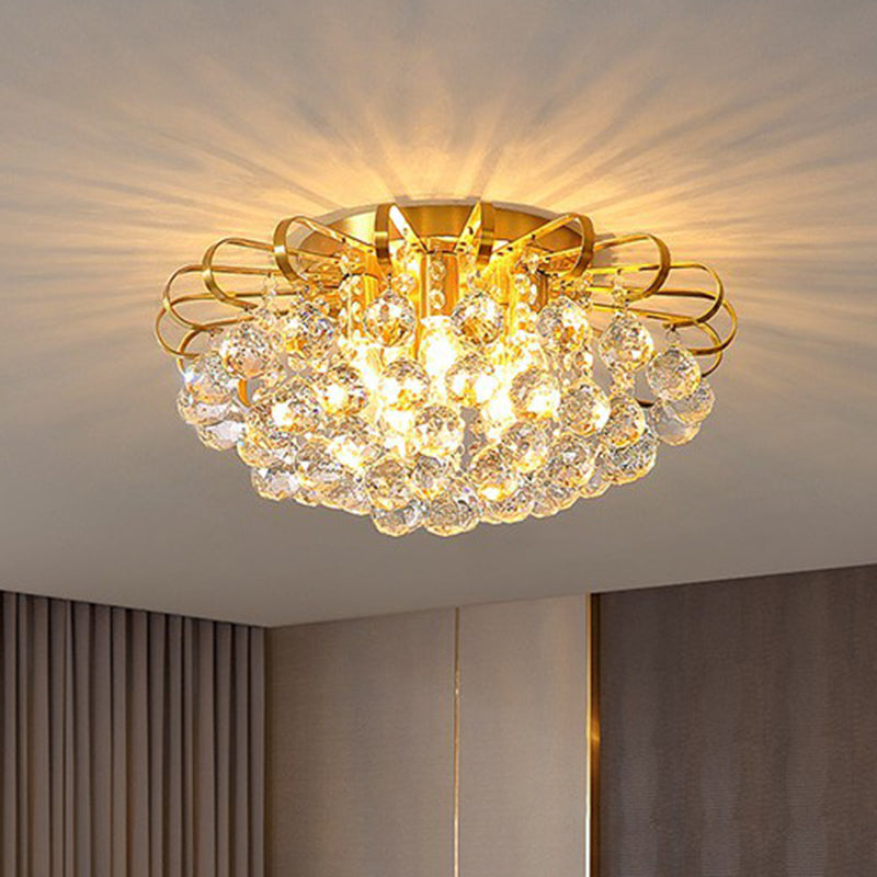 Crystal Bedroom Beauty: Post - Modern Clear Faceted Ball Flush Mount Ceiling Light With Floral