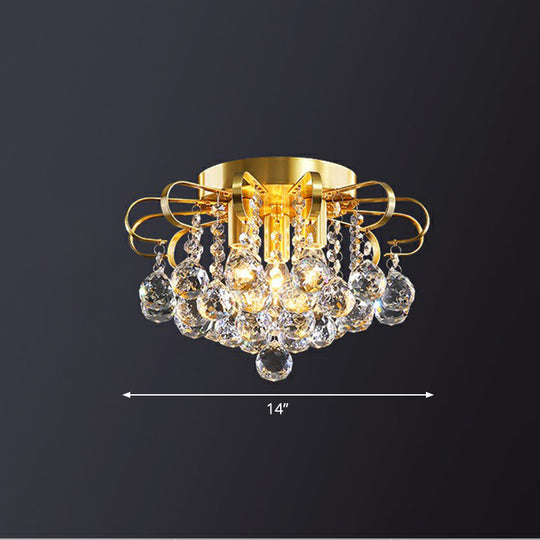 Crystal Bedroom Beauty: Post - Modern Clear Faceted Ball Flush Mount Ceiling Light With Floral