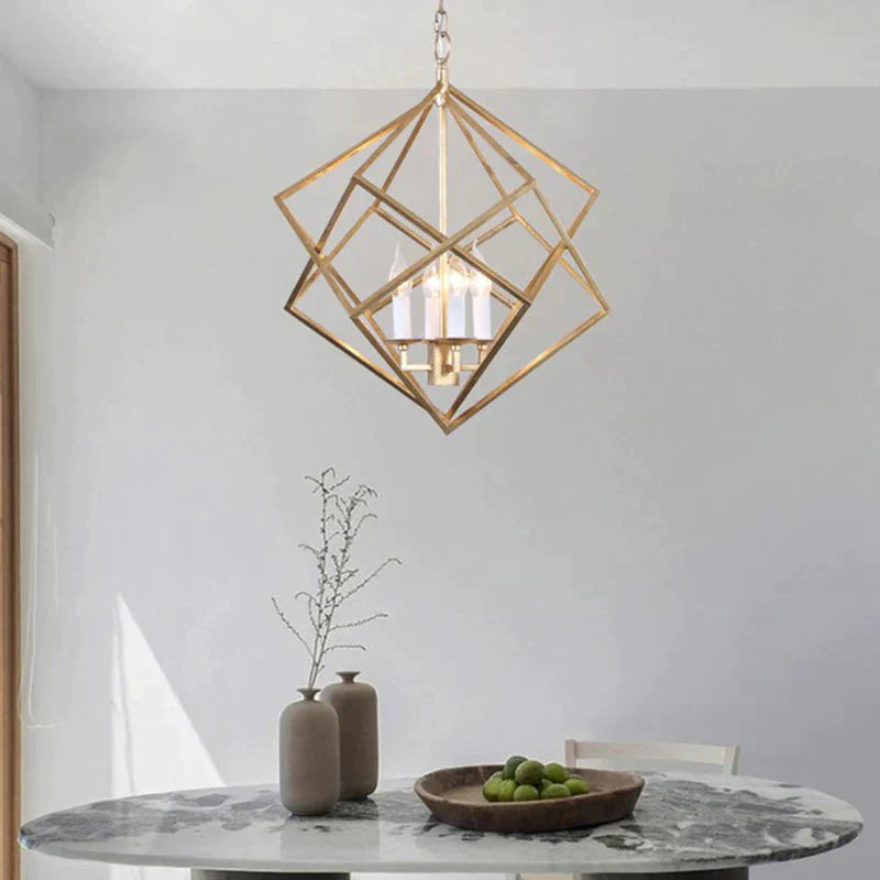Classic Metal Pendant Chandelier In Gold With 4 Lights