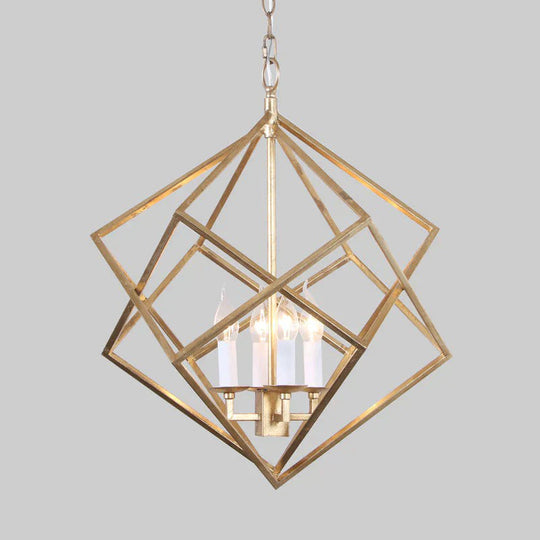 Classic Metal Pendant Chandelier In Gold With 4 Lights