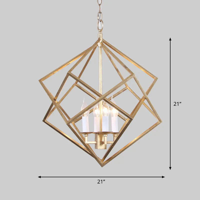 Classic Metal Pendant Chandelier In Gold With 4 Lights