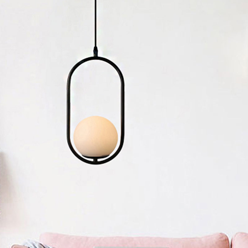 Modern Globe Pendant Light White Glass Black/Gold Hanging Ceiling Lamp For Bedroom 1 / Black