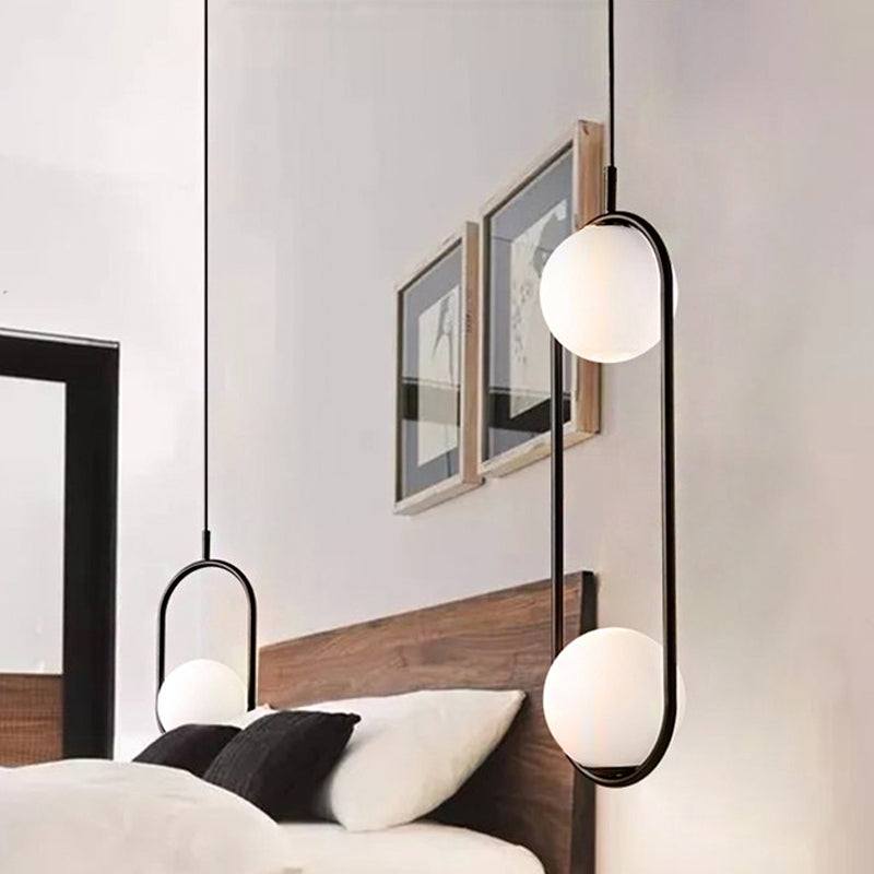 Modern Globe Pendant Light White Glass Black/Gold Hanging Ceiling Lamp For Bedroom 2 / Black