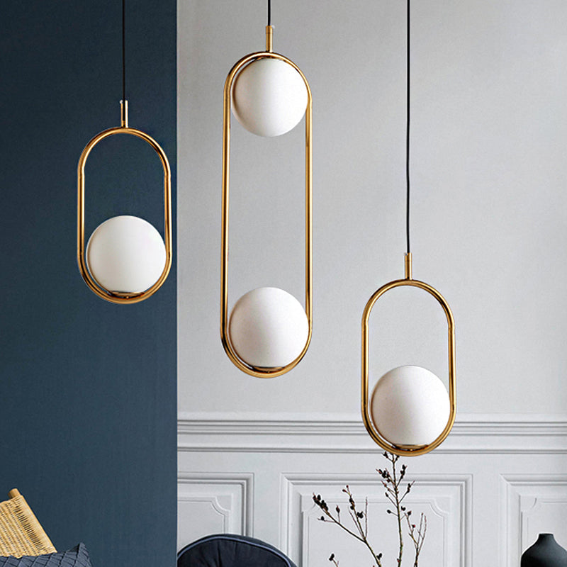 Modern Globe Pendant Light White Glass Black/Gold Hanging Ceiling Lamp For Bedroom Lighting