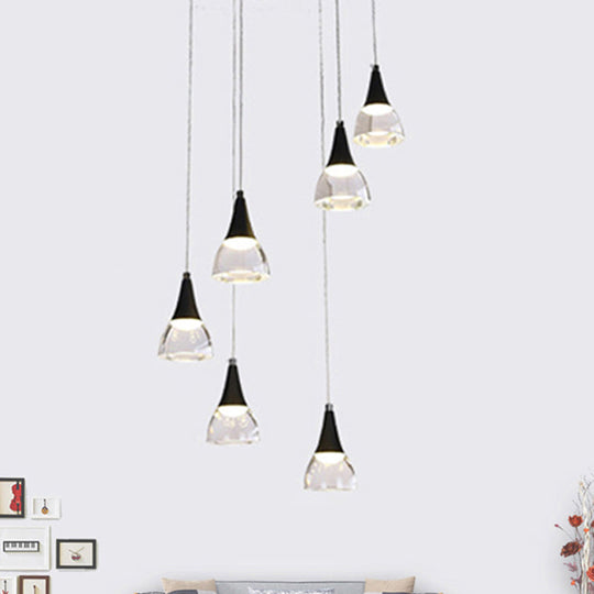 Ludovica - Cluster Conical Drop Pendant Modern Acrylic 5/6 - Light Black Hanging Ceiling Light For