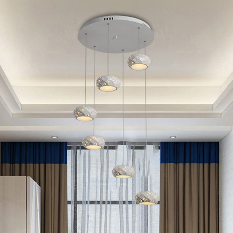 Morgane - Modern Drum Pendant Light Metal Led White Suspension Lighting In White/Warm With