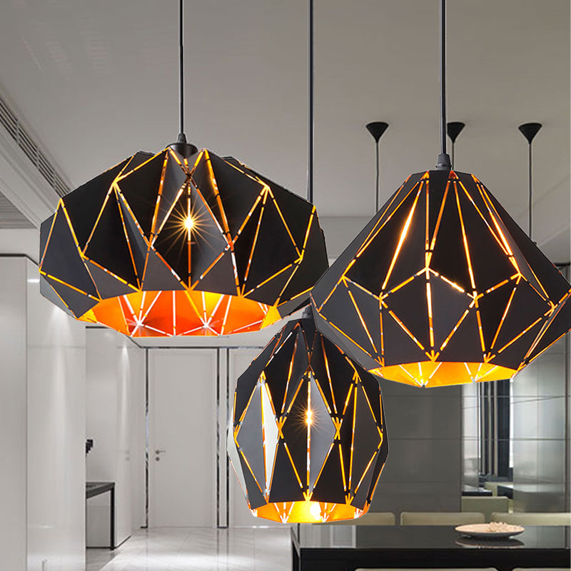 Melody - Origami Style Pendant Light 1 Metallic Ceiling Hanging Lamp In Black For Cafe Restaurant