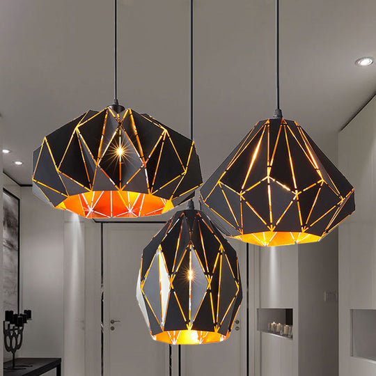 Melody - Origami Style Pendant Light 1 Metallic Ceiling Hanging Lamp In Black For Cafe Restaurant