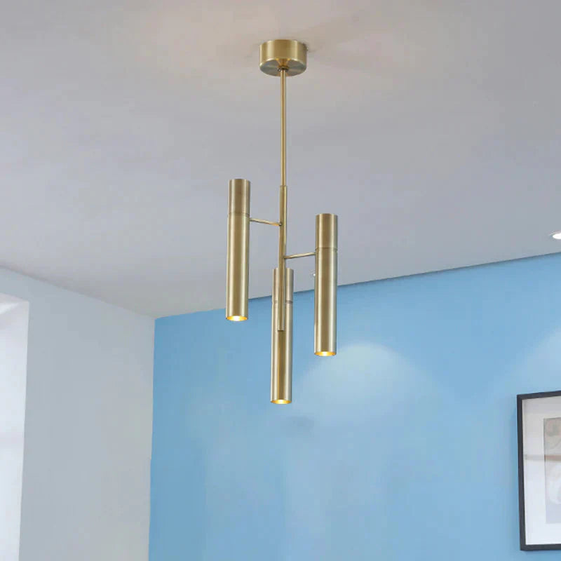 6/10 Heads Hallway Chandelier Lighting With Cylinder Metal Shade Modern Gold Hanging Lamp