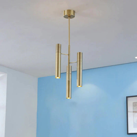 6/10 Heads Hallway Chandelier Lighting With Cylinder Metal Shade Modern Gold Hanging Lamp