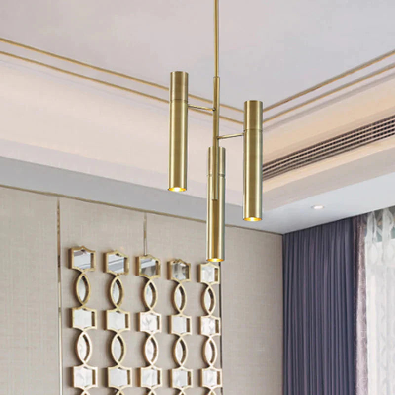 6/10 Heads Hallway Chandelier Lighting With Cylinder Metal Shade Modern Gold Hanging Lamp