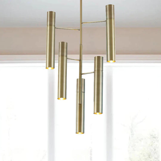 6/10 Heads Hallway Chandelier Lighting With Cylinder Metal Shade Modern Gold Hanging Lamp 10 / Brass