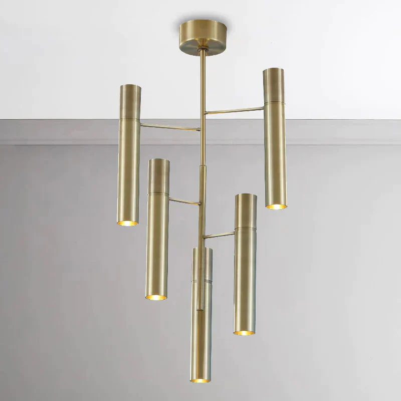 6/10 Heads Hallway Chandelier Lighting With Cylinder Metal Shade Modern Gold Hanging Lamp