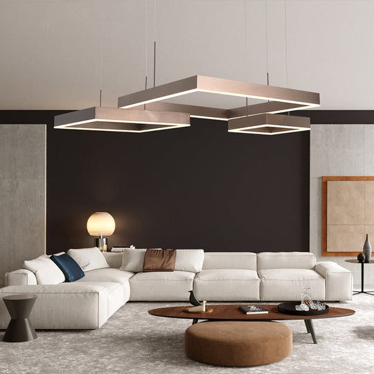 Modern Square Acrylic Led Chandelier - Coffee Finish Pendant Ceiling Light Lighting