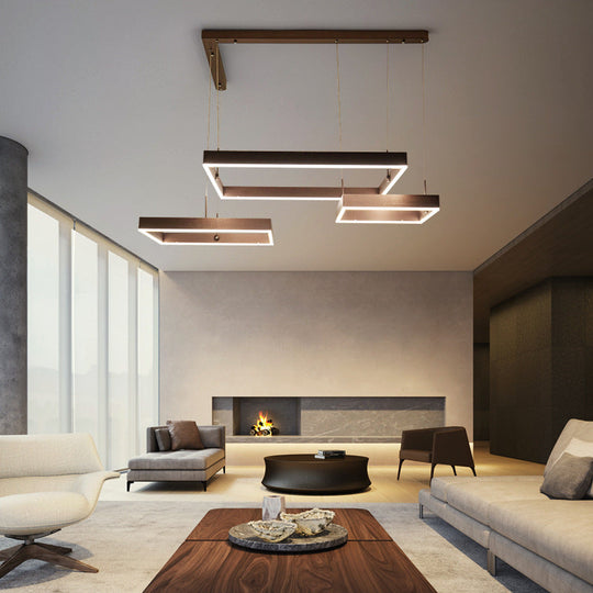 Modern Square Acrylic Led Chandelier - Coffee Finish Pendant Ceiling Light Lighting