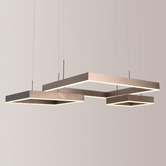 Modern Square Acrylic Led Chandelier - Coffee Finish Pendant Ceiling Light / 3 Tiers Natural