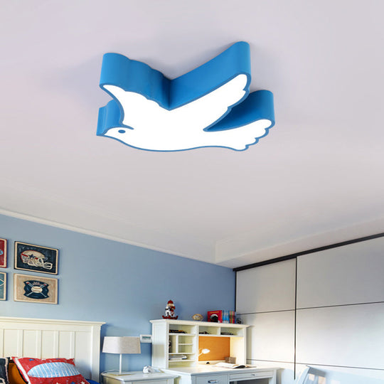 Nursery Room Delight: Led Cartoon Acrylic Bird Shaped Flush Mount Ceiling Light Blue / 19’ White