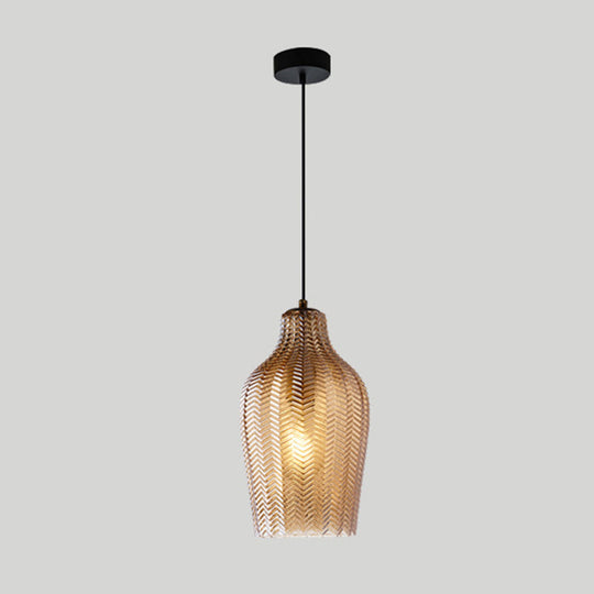 Grumium - Nordic Style Wavy Glass Pendant Ceiling Light Dining Room Dã©Cor Cognac / Bottle