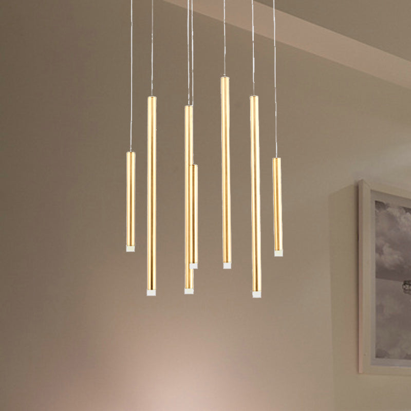 Martina - Brown/Gold Slim Pendant Lighting: Modern 7 Lights Metal Hanging Light Gold / White