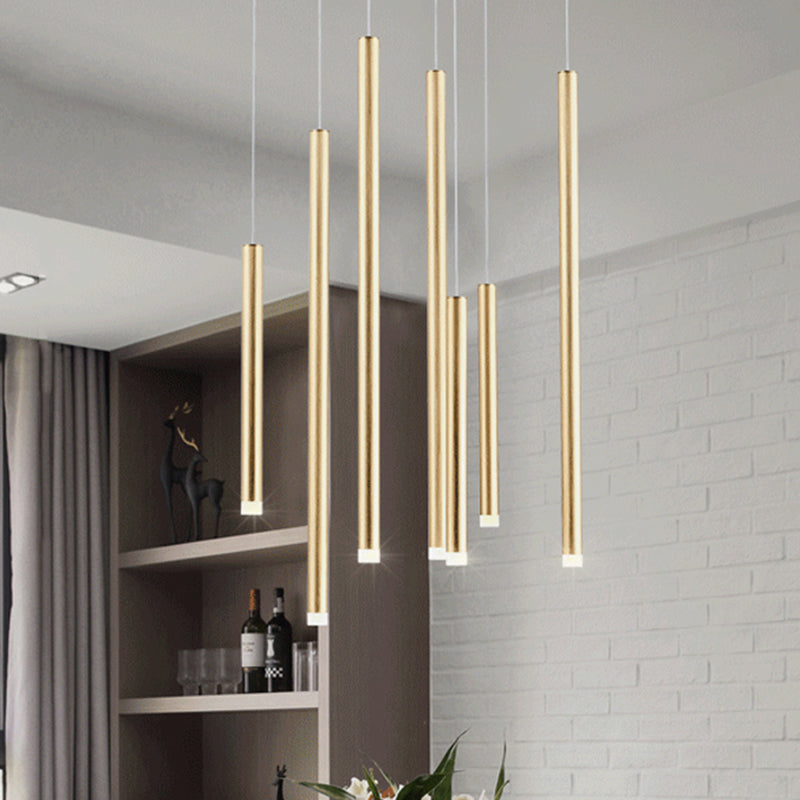 Martina - Brown/Gold Slim Pendant Lighting: Modern 7 Lights Metal Hanging Light