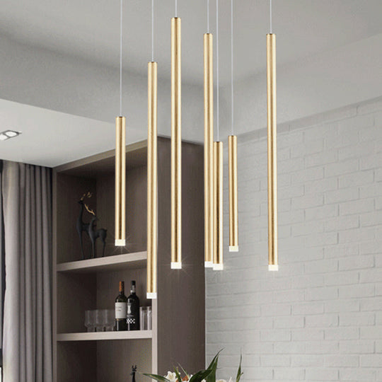 Martina - Brown/Gold Slim Pendant Lighting: Modern 7 Lights Metal Hanging Light