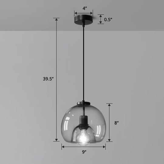 Jade - Modern Hand - Blown Glass Dome Hanging Lamp Minimalist 1 - Light Black Pendant Light Fixture