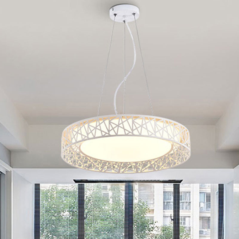 Laã«Titia - Nordic Drum Hanging Pendant Light Metal Led White Ceiling With Hollow Design In