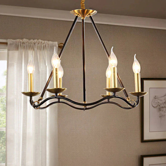 Metal Black Hanging Chandelier Candle 6/9/15 Bulbs Traditional Pendant Light Fixture For Living Room