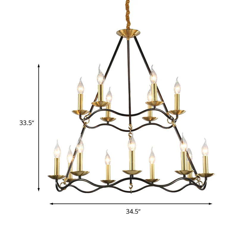 Metal Black Hanging Chandelier Candle 6/9/15 Bulbs Traditional Pendant Light Fixture For Living Room