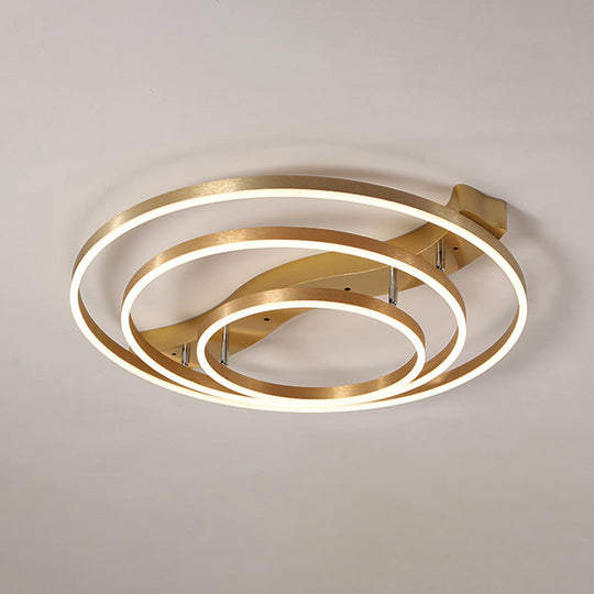 Simplicity Led Brass Multi - Ring Flush Mount Ceiling Light For Living Room 3 / White