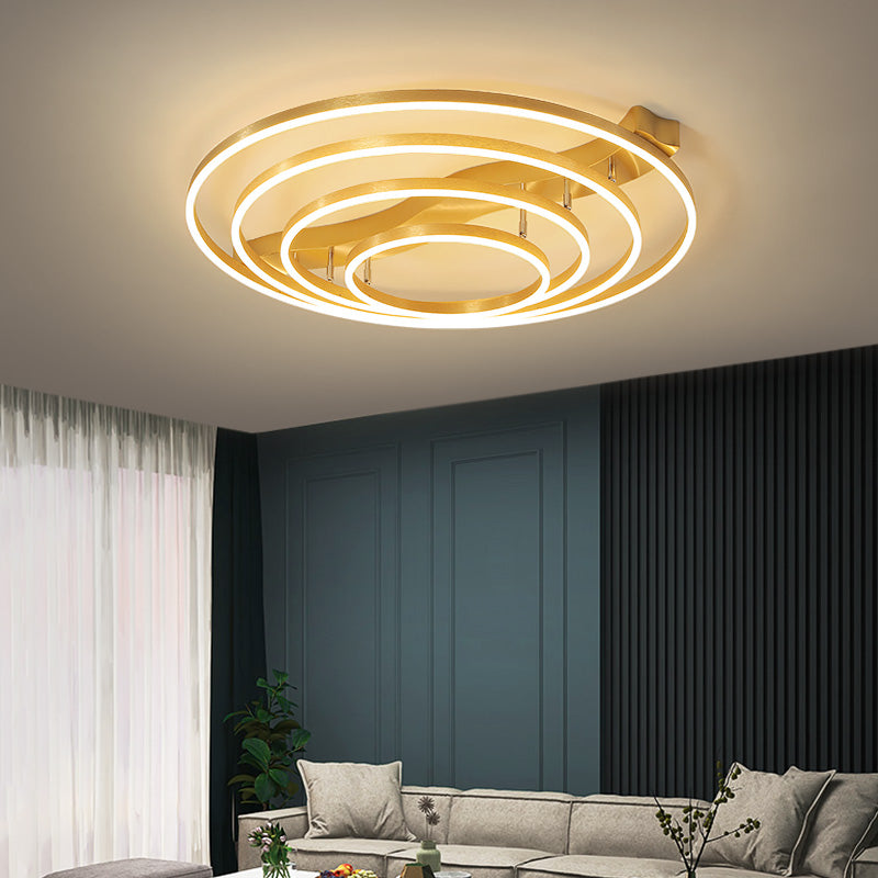 Simplicity Led Brass Multi - Ring Flush Mount Ceiling Light For Living Room