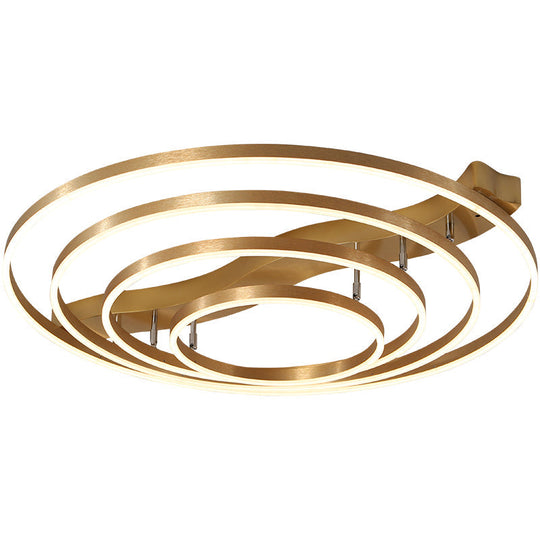 Simplicity Led Brass Multi - Ring Flush Mount Ceiling Light For Living Room