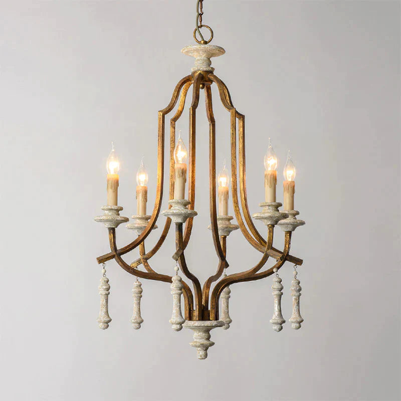 Metal Candelabra Chandelier Lamp Farmhouse 6 - Head Living Room Pendant Ceiling Light In Antique