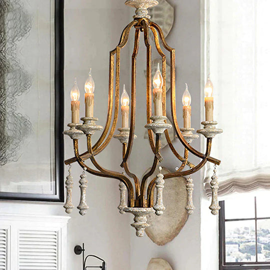 Metal Candelabra Chandelier Lamp Farmhouse 6 - Head Living Room Pendant Ceiling Light In Antique