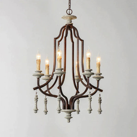 Metal Candelabra Chandelier Lamp Farmhouse 6 - Head Living Room Pendant Ceiling Light In Antique