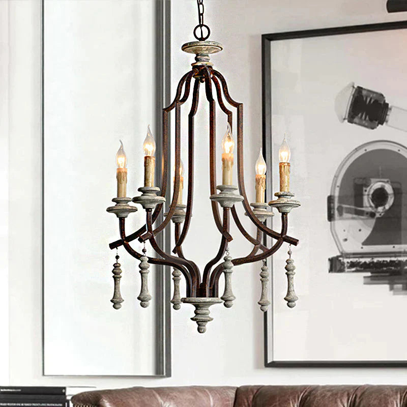 Metal Candelabra Chandelier Lamp Farmhouse 6 - Head Living Room Pendant Ceiling Light In Antique