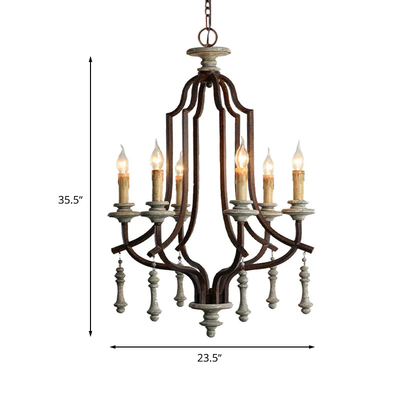 Metal Candelabra Chandelier Lamp Farmhouse 6 - Head Living Room Pendant Ceiling Light In Antique