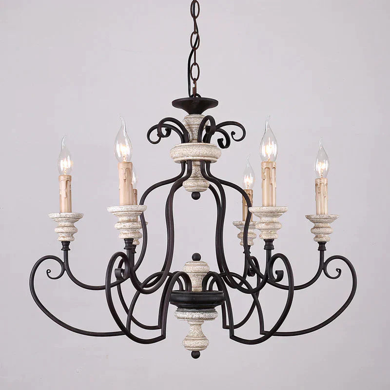 Traditional Candle - Style Hanging Lamp 6 Bulbs Metal Chandelier Light Fixture In Black