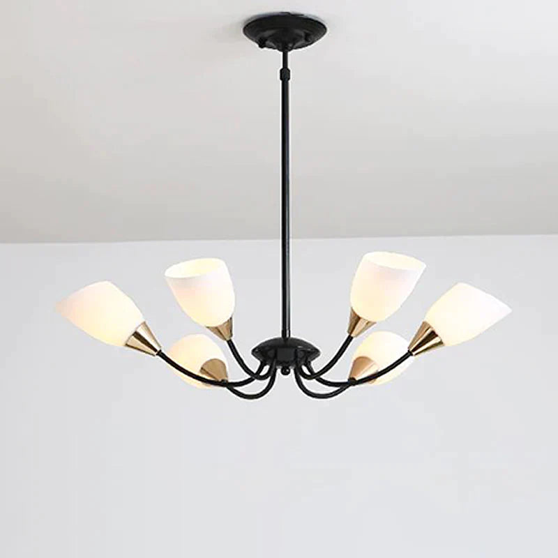 Black 3/6/8 Lights Pendant Chandelier Classic Frosted Glass Oval Shade Hanging Light With Sputnik