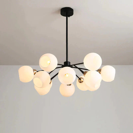 Black Globe Shade Chandelier Lamp Traditional White Glass 6/12/18 Lights Living Room Hanging Light