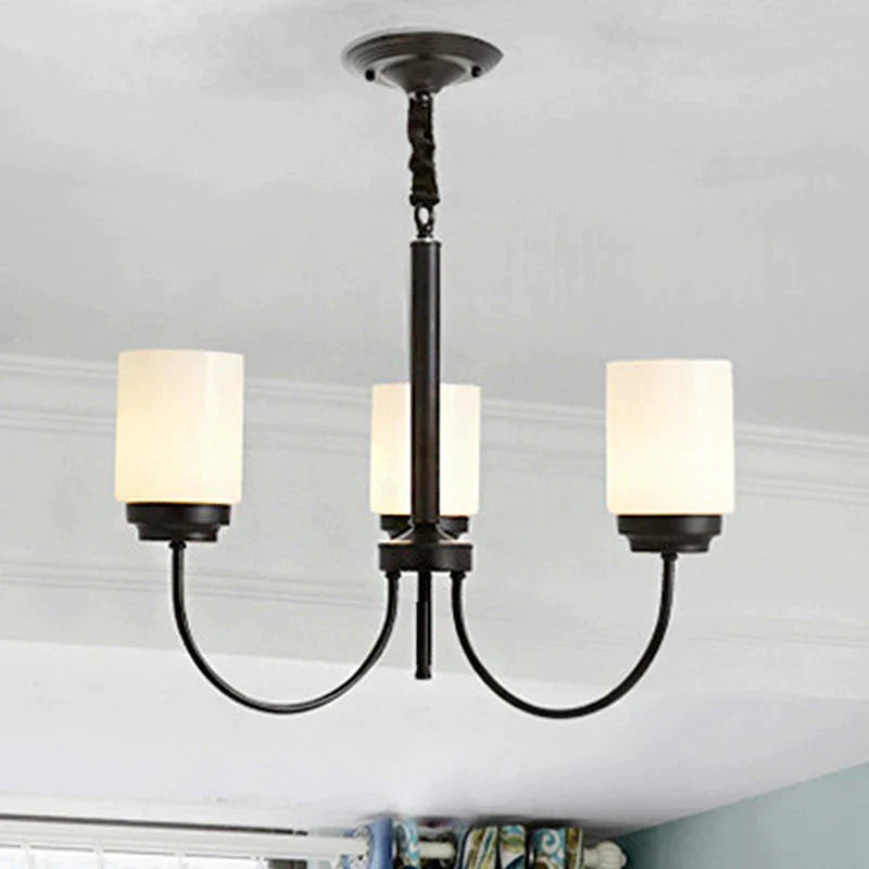 3/6/8 Lights Ceiling Light Traditional Cylinder Opal Glass Hanging Chandelier In Black For Living