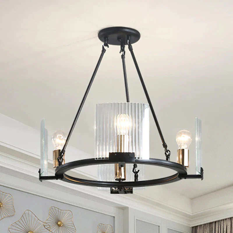 Wagon Wheel Living Room Ceiling Chandelier Traditional Metal 4/8/10 Lights Black Hanging Fixture