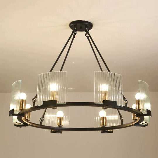 Wagon Wheel Living Room Ceiling Chandelier Traditional Metal 4/8/10 Lights Black Hanging Fixture