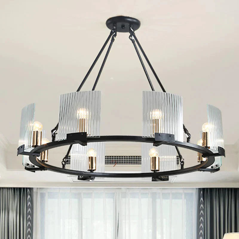 Wagon Wheel Living Room Ceiling Chandelier Traditional Metal 4/8/10 Lights Black Hanging Fixture