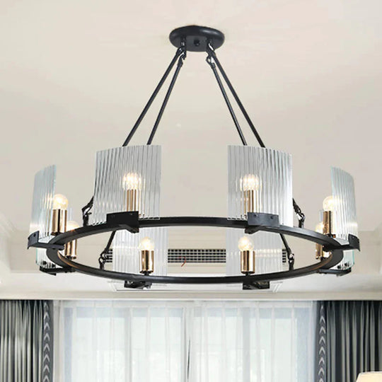 Wagon Wheel Living Room Ceiling Chandelier Traditional Metal 4/8/10 Lights Black Hanging Fixture